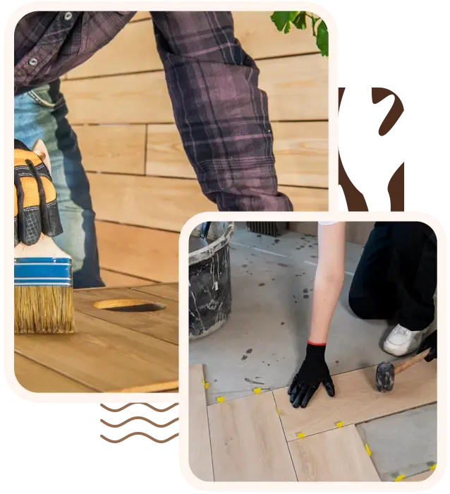 Man sealing deck and building the floor