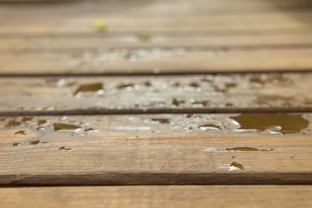 Wet wooden deck