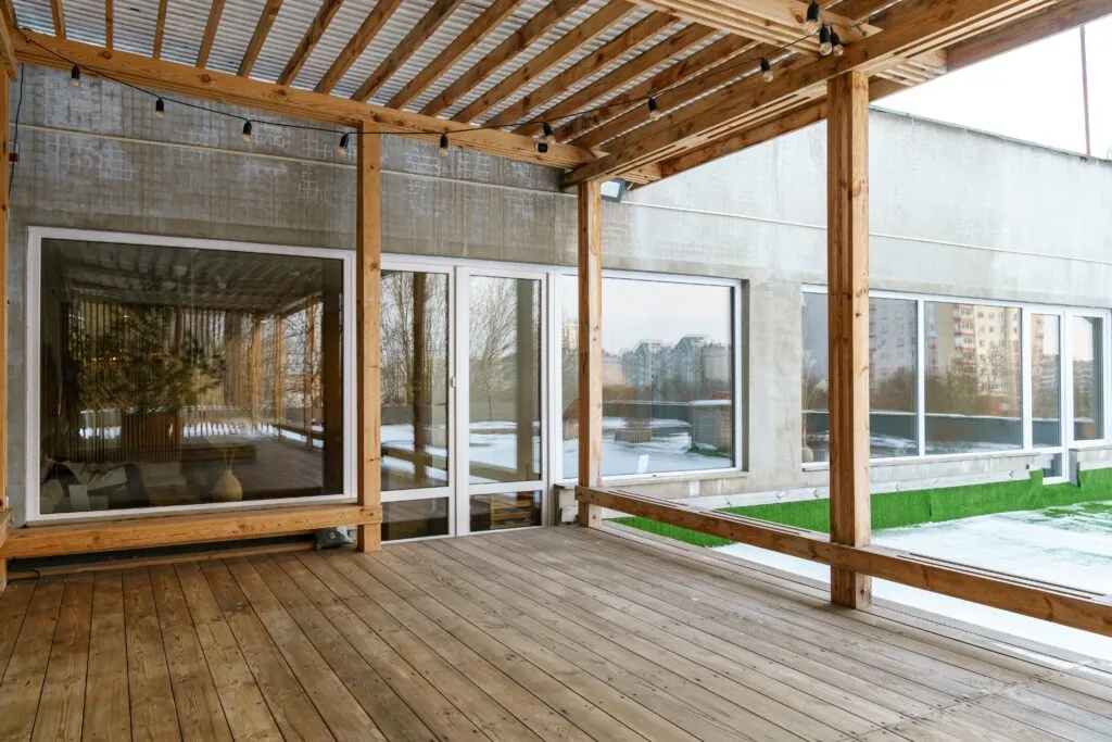 light wood deck on a roof