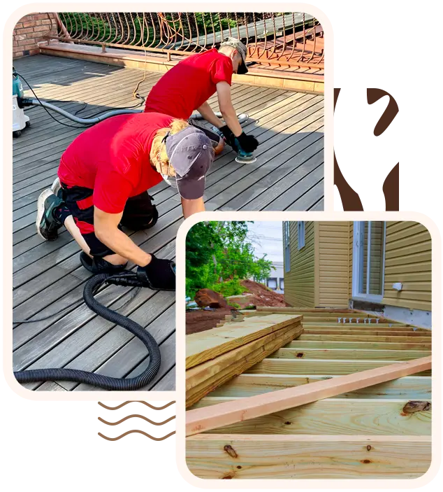 Chicago deck building mans sanding deck floor boards
