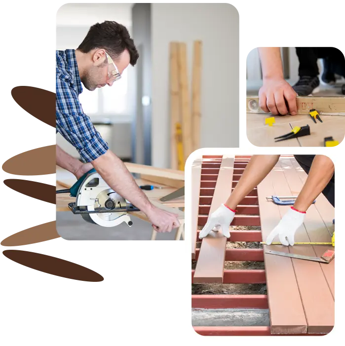 Man cutting floor board by saw