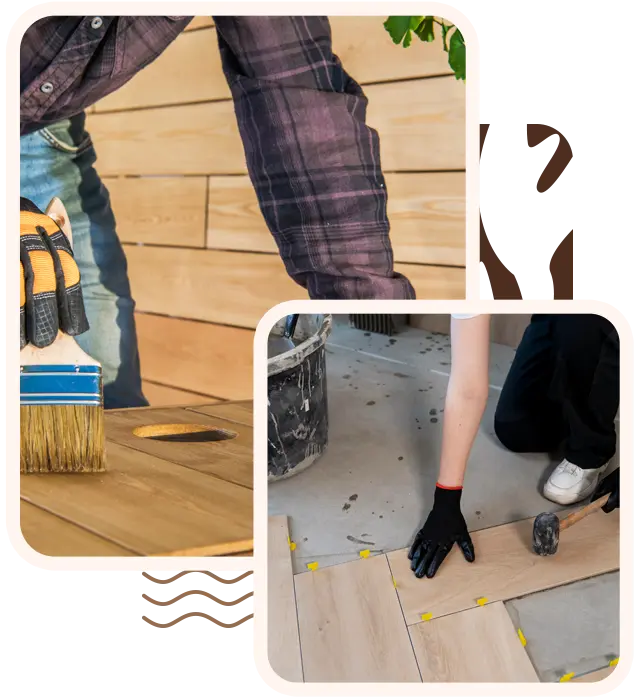 Man sealing deck and building the floor