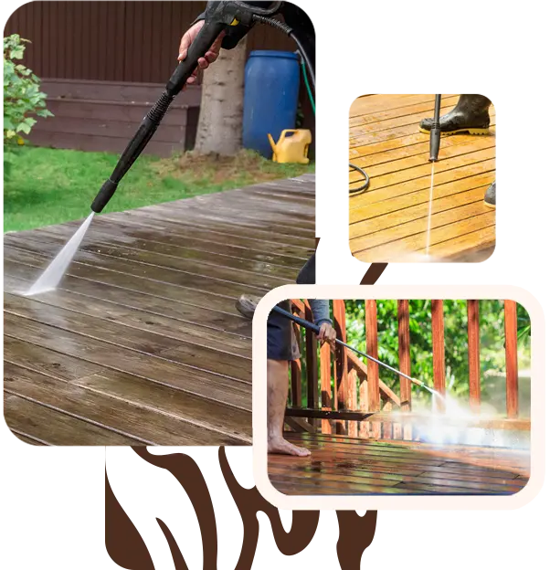 a person washing a deck with a pressure washer