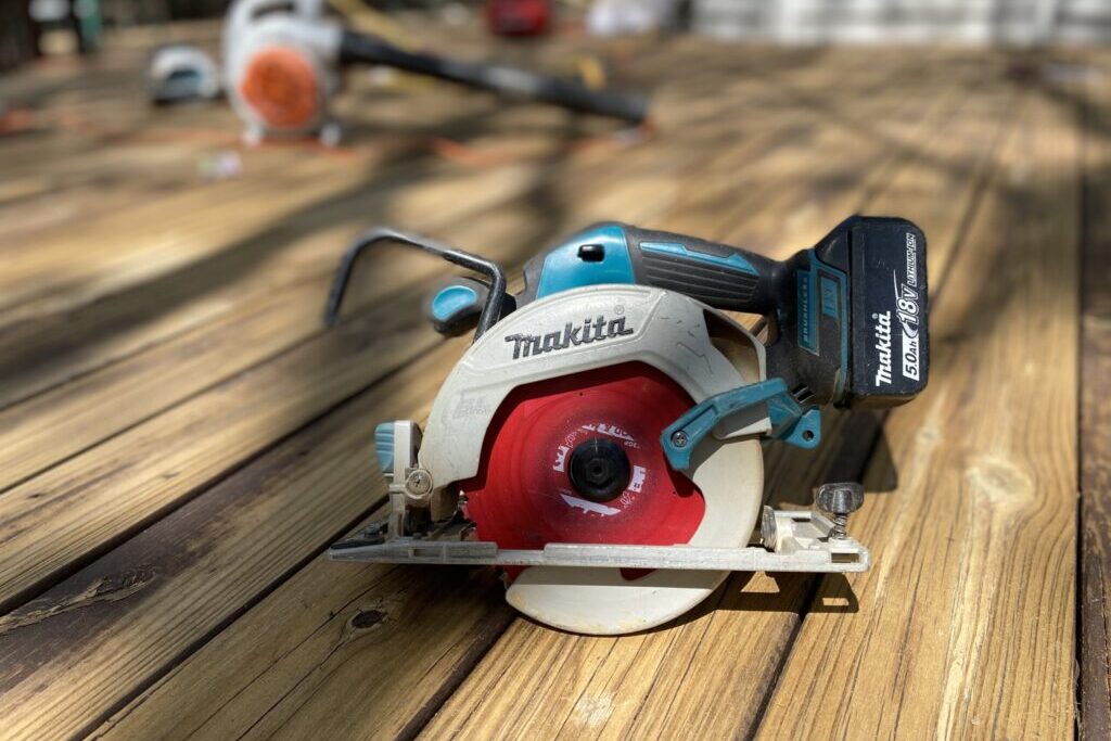 Wood cutting tool on a deck