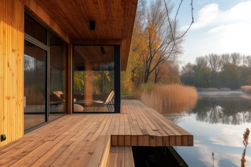 wooden house with modern deck
